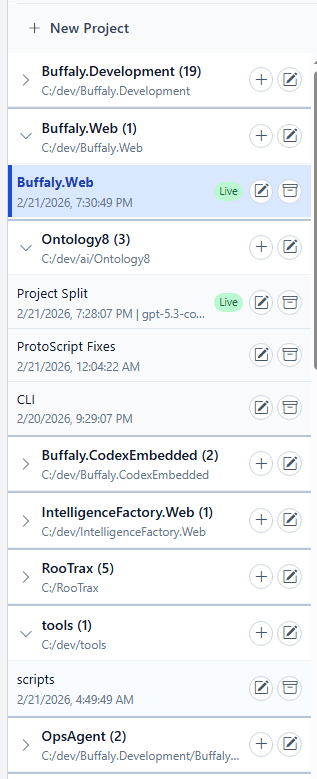 Detailed project list with multiple active sessions